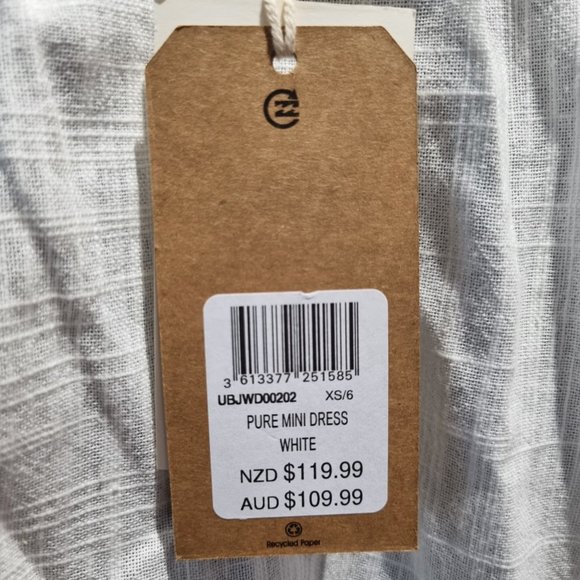 Billabong x Steph Claire Smith Pure White Mini Dress Size Eco-Conscious Fabric - Picture 9 of 9